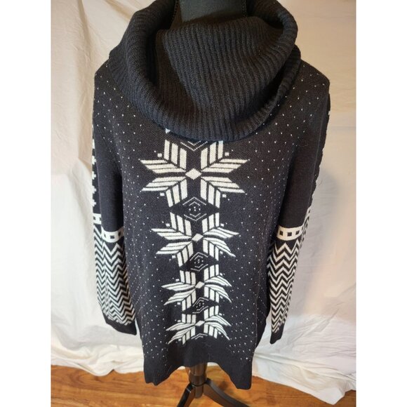 Womans‎ Talbots Size Large Wool Blend Black Snowflake Sweater Cowl Neck - Picture 1 of 7